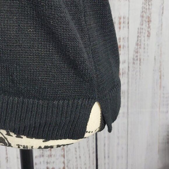 Loft Medium Black Ramie Knit Crotchet Classic 3/4 Sleeve Crew Neck Sweater - Picture 4 of 7